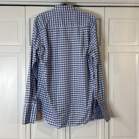 David Donahue blue gingham cuff dress shirt trim fit size large - Picture 5 of 10